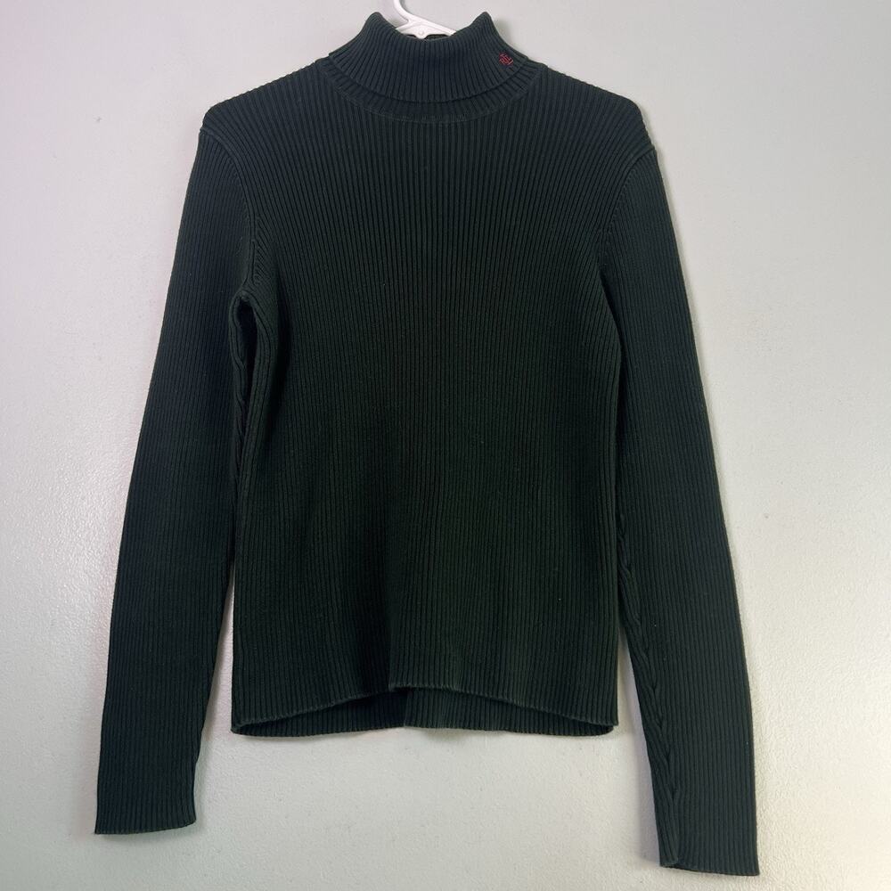 Lauren Ralph Lauren Women's Cotton Knit Ribbed Turtleneck Sweater Green Sz M